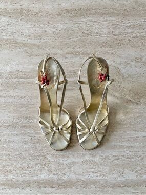 Vintage Gucci Berry Leaf Charm Strappy Heels